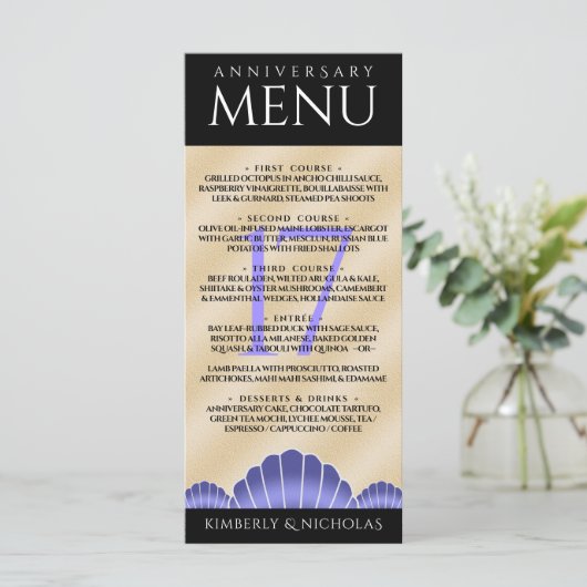 Elegante 17. Muscheln Hochzeitstag Menükarte (Stehend Vorderseite)