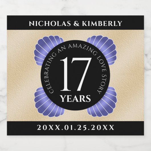 Elegante 17. Muscheln Hochzeitstag Schaumweinetikett (Einzelnes Label)