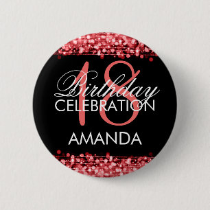 Elegante 18. Geburtstags-Party-Glitzern rot Button