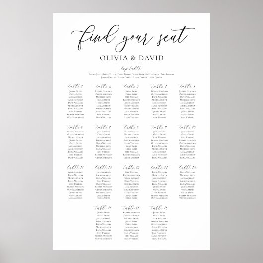 Elegante 18 Tische finden Ihre Sitzkarte Poster (Vorne)