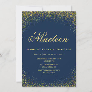 Elegante 19. Geburtstagseinladung Navy Gold Glitte Einladung