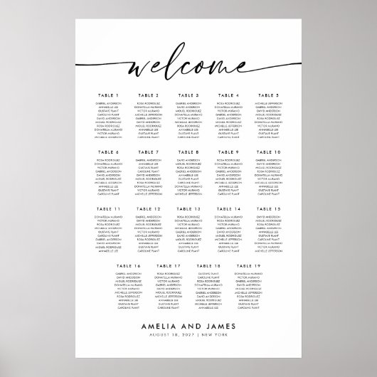 Elegante 19 Tische Begrüßungssitzkarte Poster (Vorne)