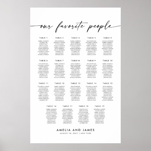 Elegante 19 Tische Favoriten Sitzkarte Poster (Vorne)