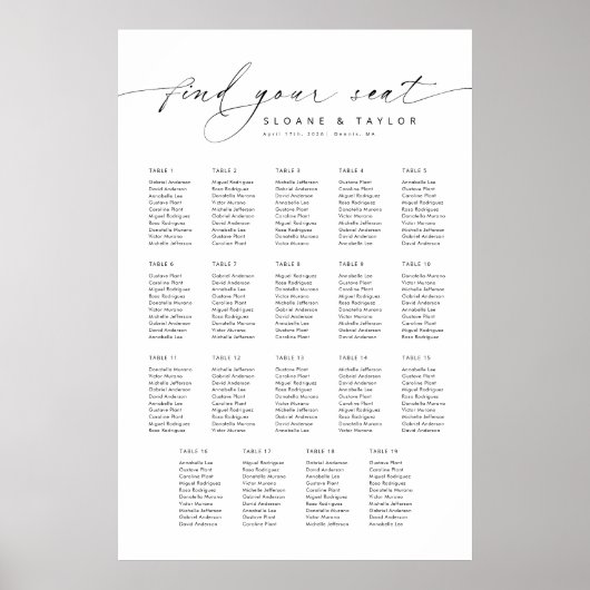 Elegante 19 Tische finden Ihre Sitzkarte Poster (Vorne)