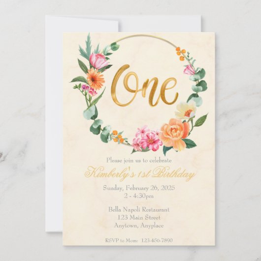 Elegante 1. Geburtstagsfeier Party Einladung (Vorderseite)