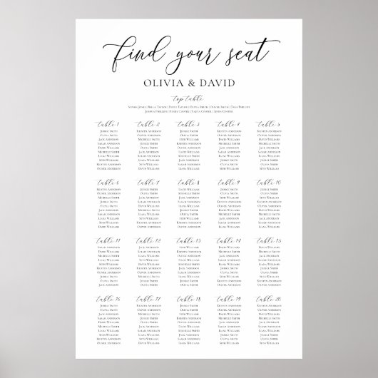 Elegante 20 Tische finden Ihre Sitzkarte Poster (Vorne)