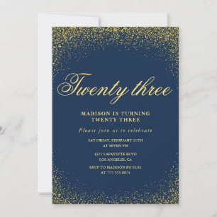 Elegante 23. Geburtstagseinladung Navy Gold Glitte Einladung