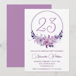 Elegante 23. Geburtstagseinladungen Floral Lila Einladung