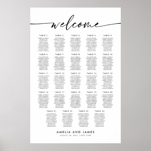 Elegante 24 Tische Begrüßungstabelle Poster (Vorne)