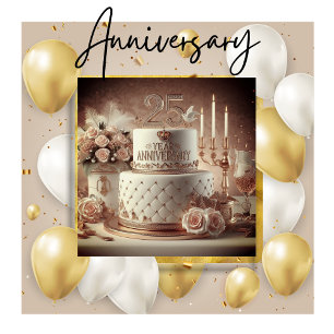 ELEGANTE 25. HOCHZEITSTAG-TORTE  EINLADUNG