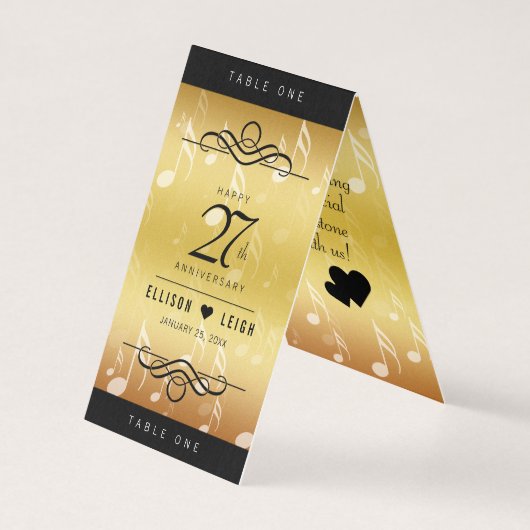 Elegante 27. Music Wedding Anniversary Table Cards (Rückseite)