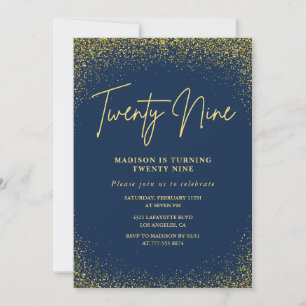 Elegante 29. Geburtstagseinladung Navy Gold Glitte Einladung