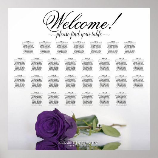 Elegante 29 Table Royal Lila Rose Seating Chart Poster (Vorne)