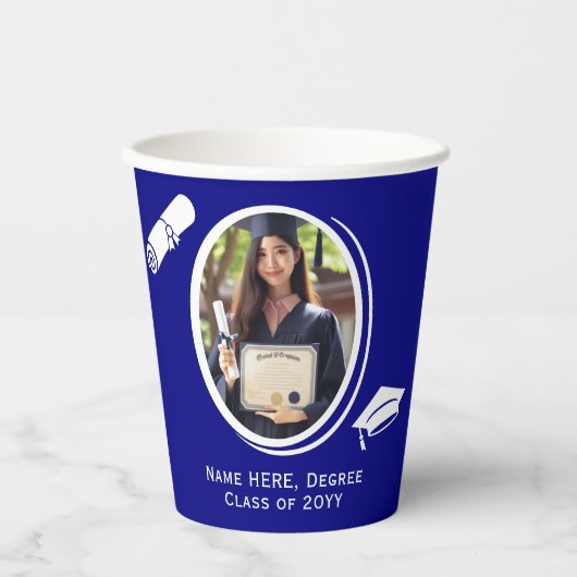 Elegante 2-Foto-Abschluss-Diplomakademie, Navy Blu Pappbecher (Vorderseite)
