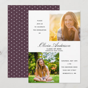 Elegante 2-Foto-Cassis-Lila-Abschlussfeier