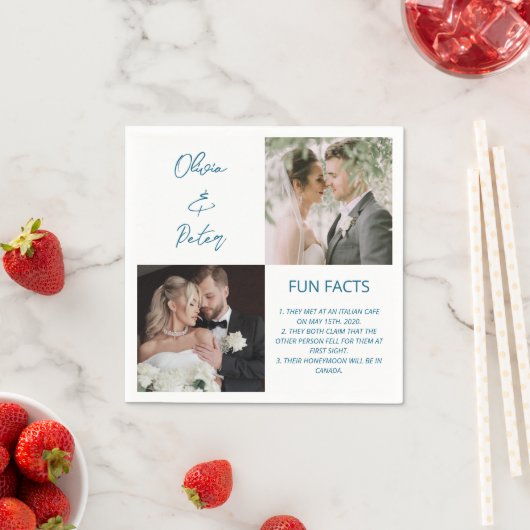 Elegante 2 Foto Einfache Couple Fun Fakten Hochzei Serviette (Beispiel)