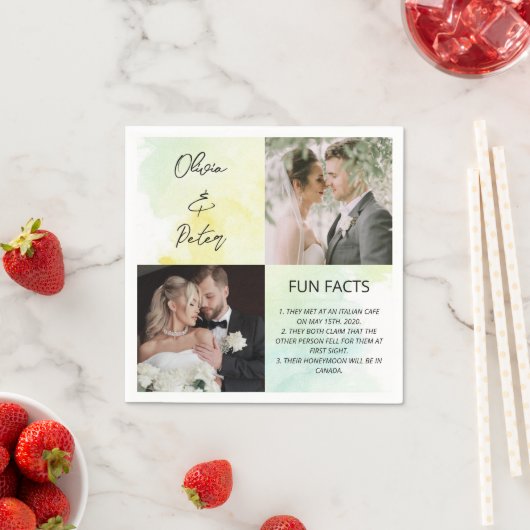 Elegante 2 Foto Einfache Couple Fun Fakten Hochzei Serviette (Beispiel)