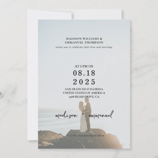 Elegante 2 Foto Vellum Overlay Wedding Einladung (Vorderseite)