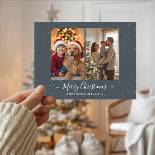 Elegante 2-Foto-Weihnachtskarte Feiertagspostkarte