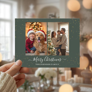 Elegante 2-Foto-Weihnachtskarte Feiertagspostkarte