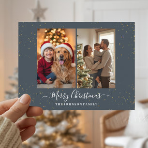 Elegante 2-Foto-Weihnachtskarte Feiertagspostkarte
