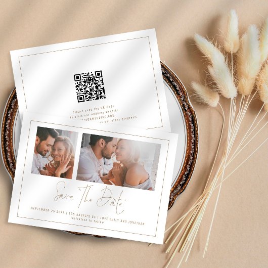 Elegante 2 Fotos Champagne Gold Wedding Save The Date