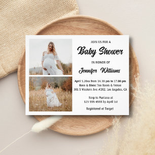 elegante 2 Fotos Collage Baby Shower Einladung  Flyer