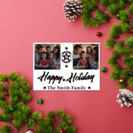 Elegante 2 Fotos Familienname Foil Holiday Card Folien Feiertagskarte