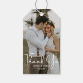 elegante 2 Fotos moderne Drehbuch Hochzeit danke Geschenkanhänger (Vorderseite)