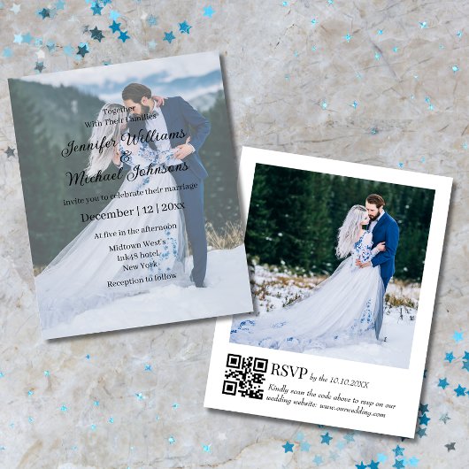 elegante 2 Fotos qr Code uAwg Hochzeit Einladung