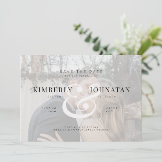 Elegante 2 Fotos überlagern moderne Hochzeit Save The Date (Stehend Vorderseite)