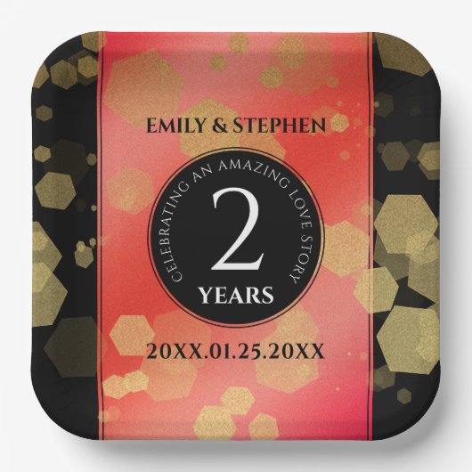 Elegante 2. Garnet Hochzeitstag Feier Pappteller (Vorderseite)