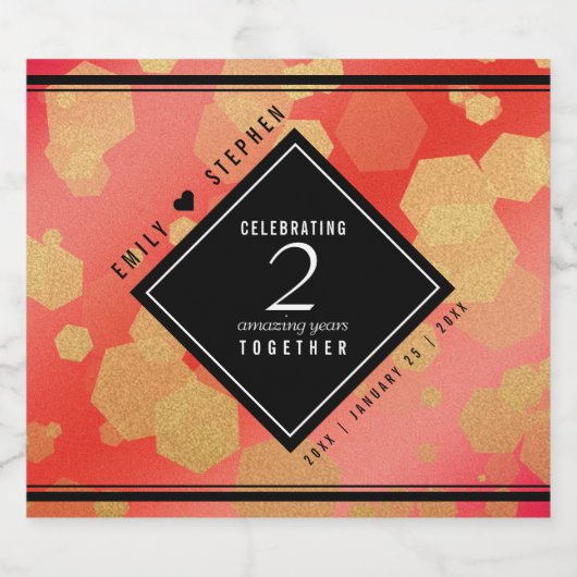 Elegante 2. Garnet Hochzeitstag Feier Schaumweinetikett (Einzelnes Label)