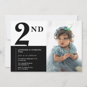 Elegante 2. Geburtstagseinladung Mädchen Chic Foto Einladung