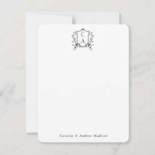Elegante 2 Monogramm Wappen Chic Couple Stationery Mitteilungskarte