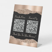 Elegante 2 QR Codes Rose Gold Glitzer Black Sockelschild (Vorderseite)