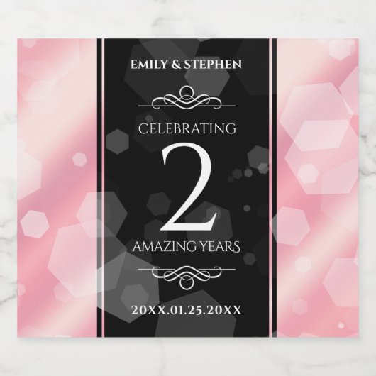 Elegante 2. Rose Quartz Hochzeitstag Alkoholflaschenetikett (Einzelnes Label)