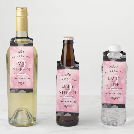 Elegante 2. Rose Quartz Hochzeitstag Flaschenanhänger (Beispiel)