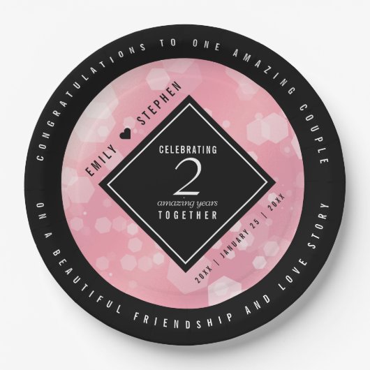 Elegante 2. Rose Quartz Hochzeitstag Pappteller (Vorderseite)