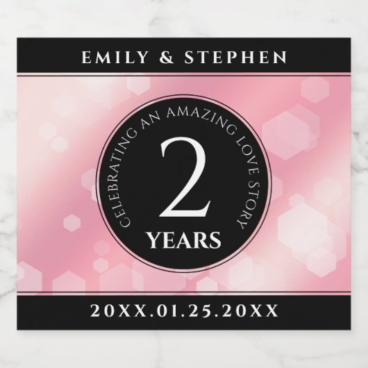 Elegante 2. Rose Quartz Hochzeitstag Schaumweinetikett (Einzelnes Label)