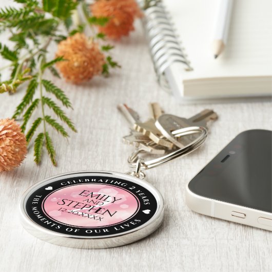 Elegante 2. Rose Quartz Hochzeitstag Schlüsselanhänger (Seite)