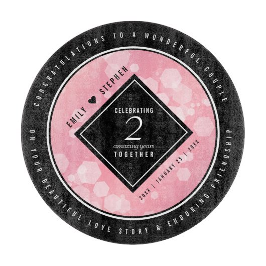 Elegante 2. Rose Quartz Hochzeitstag Schneidebrett (Vorderseite)