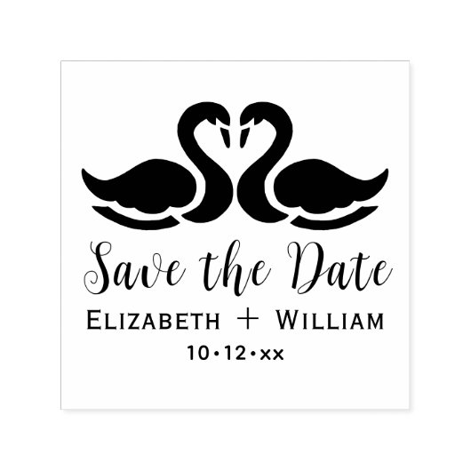 Elegante 2 Swans Silhouette Hochzeit speichern Sie Permastempel (Design)