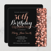 Elegante 30. Geburtstag Party Glitzern Rose Gold Einladung (Vorne/Hinten)