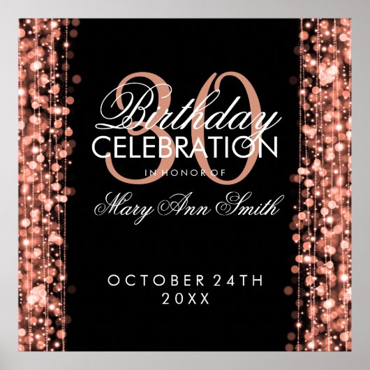 Elegante 30. Geburtstag Party Glitzern Rose Gold Poster (Vorne)