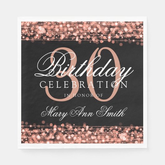Elegante 30. Geburtstag Party Glitzern Rose Gold Serviette (Vorderseite)