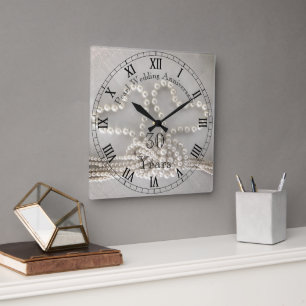 Elegante 30. Perlen-Hochzeitsjubiläumsuhr Quadratische Wanduhr
