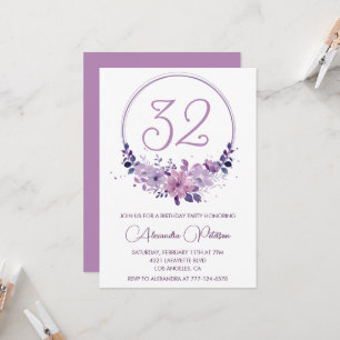 Elegante 32. Geburtstagseinladungen Floral Lila Einladung