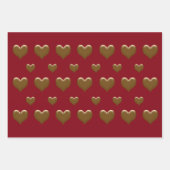 Elegante 3 farbige, große, gebürstete goldene Herz Geschenkpapier Set (Vorderseite 3)