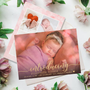 Elegante 3 Foto Collage Birth Announcement Card Ankündigung